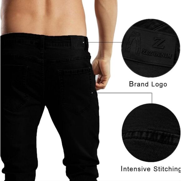 ZLZ Mens Denim Slim Skinny Jeans Black W32 - Picture 9 of 11